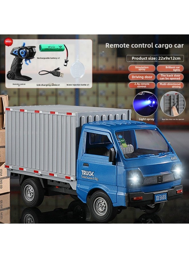 Loquat Spray Sound And Light Remote Control Car Simulation Double Door Micro Card Liuzhou Drift Car Bread Truck Children's Toy Car-Color:Blue Van-Proportion:With Spray + Sound Effect + Light (single Battery)