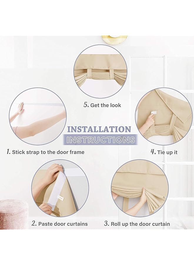 erorex Blackout Door Curtain Privacy Thermal Insulated Tricia Door Window Curtains For Patio French Front Door Sidelight Curtain Tie Up Shade W26 X L69 Inch 1 Panel Beige - Image 2