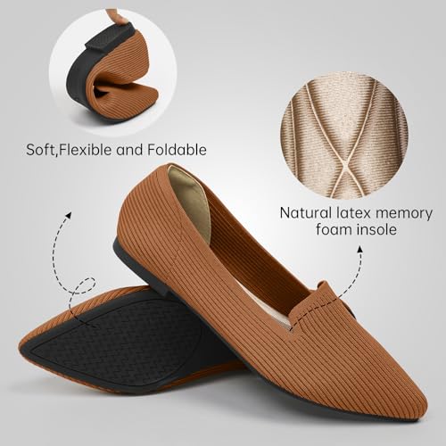 TINGRISE Women's Flats Shoes Pointed Toe Knit Washable Ballet Comfortable Dressy Work Flat Brown US6.5 - Image 2