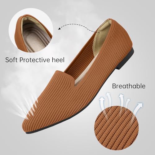 TINGRISE Women's Flats Shoes Pointed Toe Knit Washable Ballet Comfortable Dressy Work Flat Brown US6.5 - Image 3