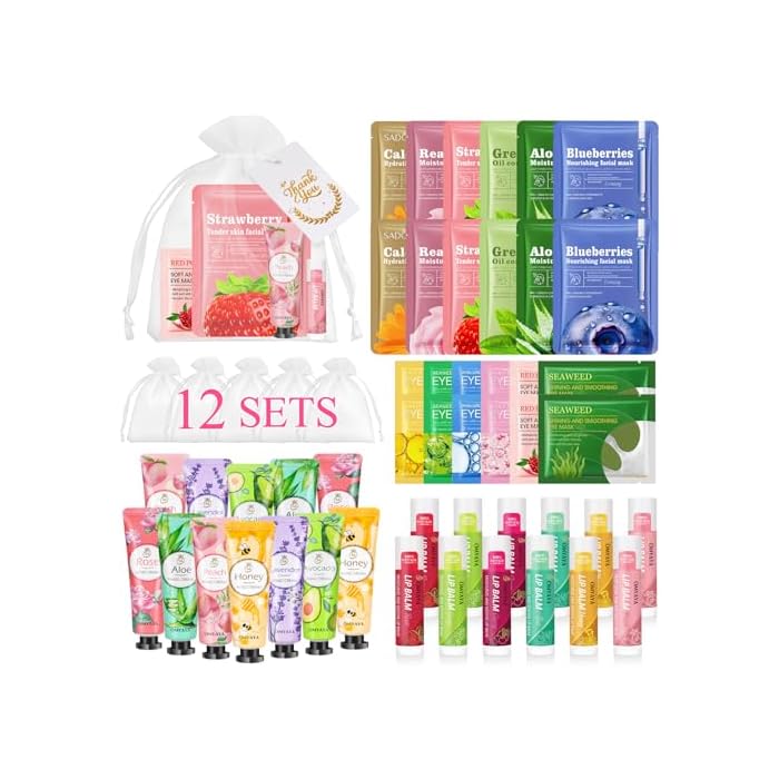 72 Pcs Bulk Gifts For Women, Bulk Facial Mask, Lip Balms, Hand Creams & Under Eye Patches, Spa Party Supplies,Party Favors For Bridal Wedding, Baby Shower,Sleepover Party, Christmas Stocking Stuffers