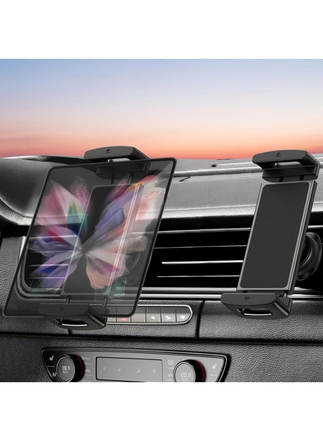 حامل هاتف وجهاز لوحي للسيارة قابل للدوران 360 درجة متوافق مع Samsung Galaxy Z Fold والأجهزة من 4 إلى 12.9 بوصة مع دعم الأغطية السميكة وتثبيت على فتحة التكييف - Image 1