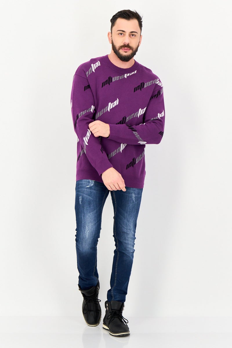 Selected Homme Men Crew Neck Knitted Sweater, Purple - Image 4