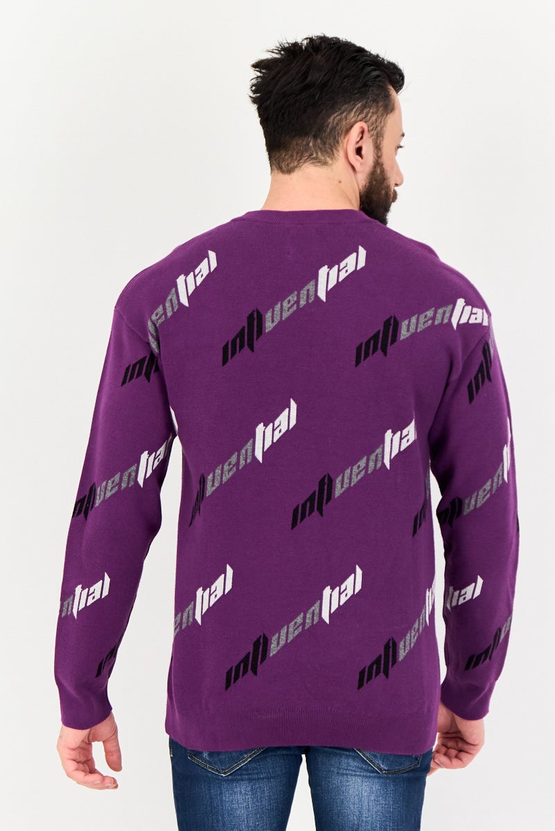 Selected Homme Men Crew Neck Knitted Sweater, Purple - Image 3