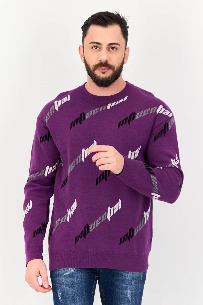 Selected Homme Men Crew Neck Knitted Sweater, Purple - Image 1