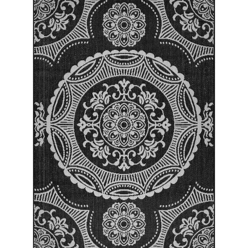 Luul Home Medallion Outdoor Rug 5x7 Washable Outside Carpet for Indoor Patio Porch Waterproof Easy Cleaning Non Shedding Area Rugs Black 5 x 7 - Image 2