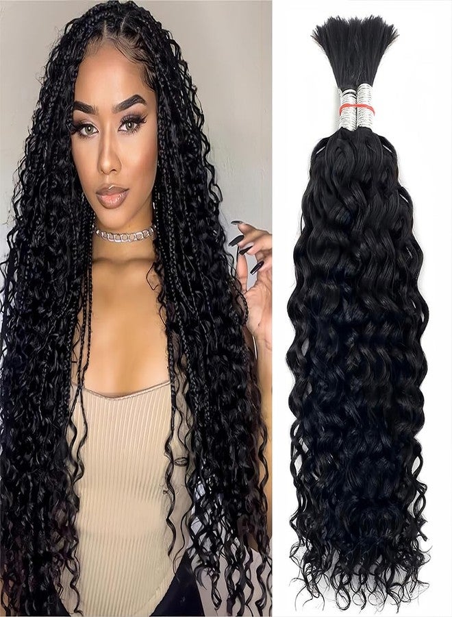 Amella Boho Hair for Braiding 24inch (1pack-2bundles) Water Wave Curly Braiding Hair Human Braiding Hair for Boho Braids Natural Black Color - Image 1