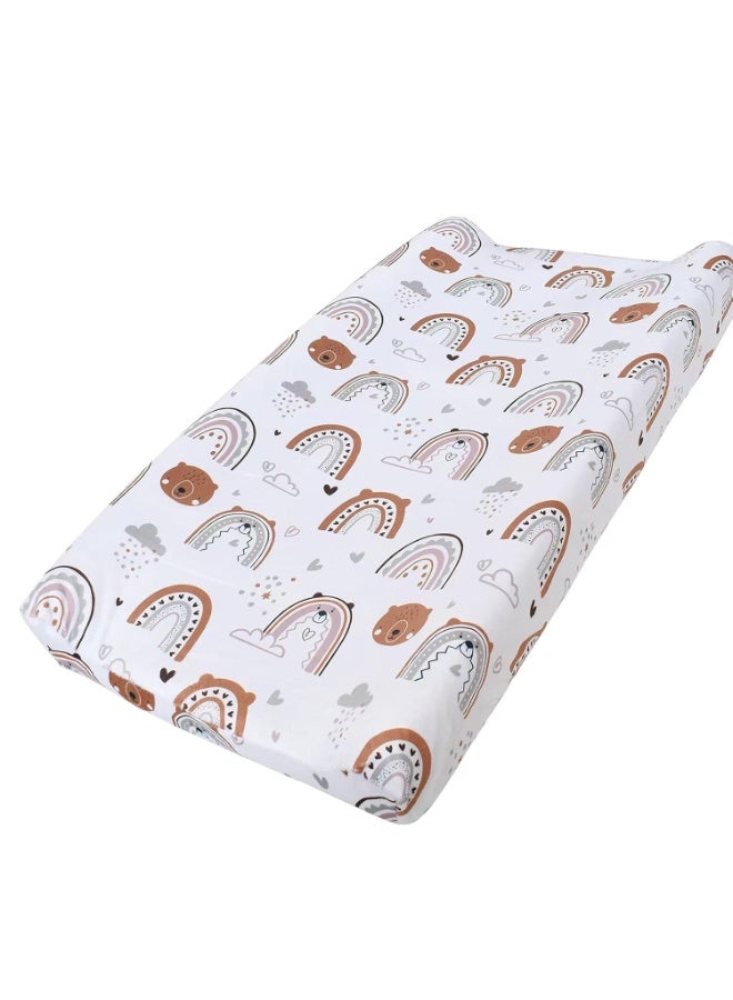 iEvolve Changing Pad Cover Ultra Soft Minky Dots Changing Table Cover Breathable Changing Table Sheet Diaper Changing Pad Cover for Baby Boys Girls (RainbowBear) - Image 1