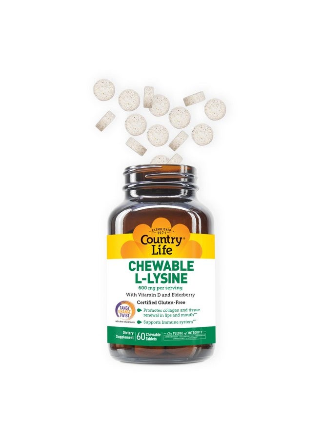Country Life Chewable Llysine 600Mg 60 Tabs Supports Immune Health Supports Natural Collagen Production Vitamin D Elderberry Great Taste  - Image 4