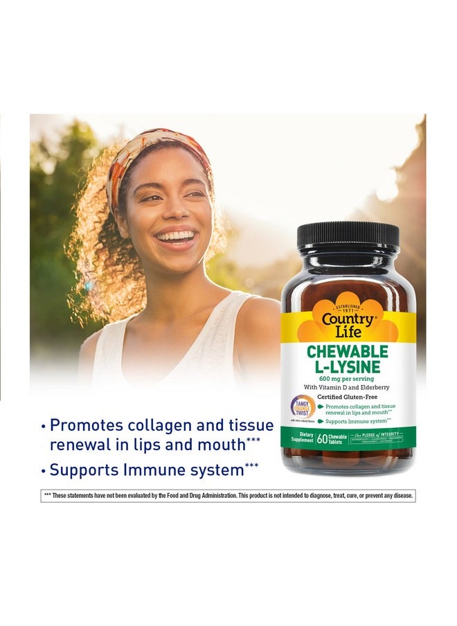Country Life Chewable Llysine 600Mg 60 Tabs Supports Immune Health Supports Natural Collagen Production Vitamin D Elderberry Great Taste  - Image 5