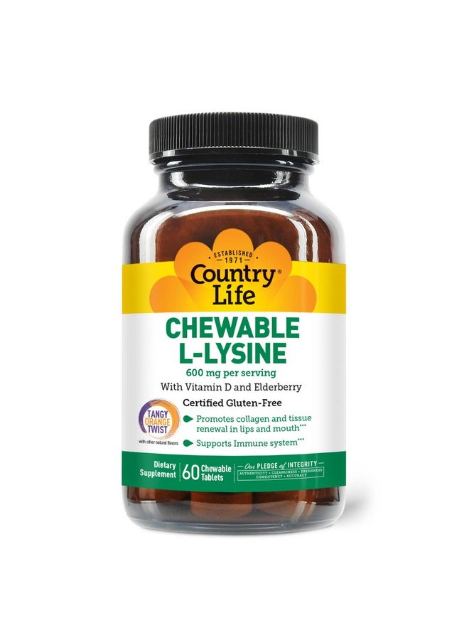 Country Life Chewable Llysine 600Mg 60 Tabs Supports Immune Health Supports Natural Collagen Production Vitamin D Elderberry Great Taste  - Image 2