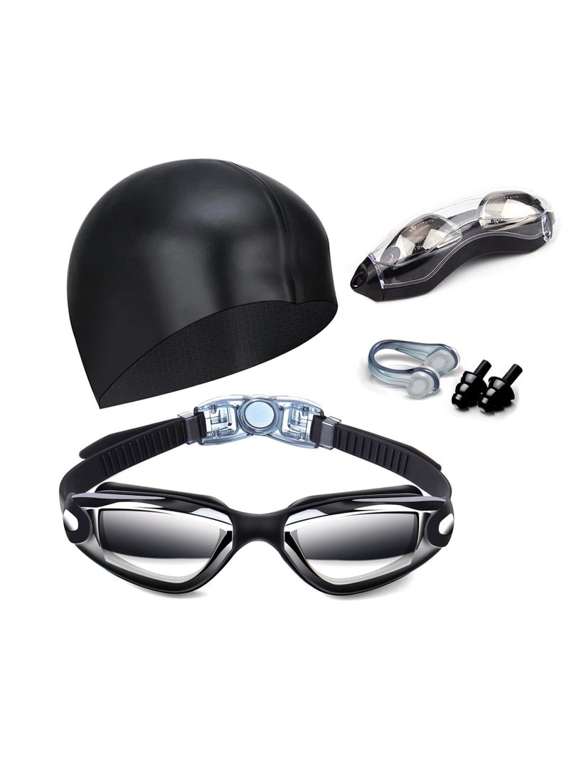 Swim Goggles Set with Anti-Fog UV Protection – No Leak Swimming Goggles, Includes Swim Cap, Nose Clip, Earplugs & Case, One Size for Men Women Youth - Image 1