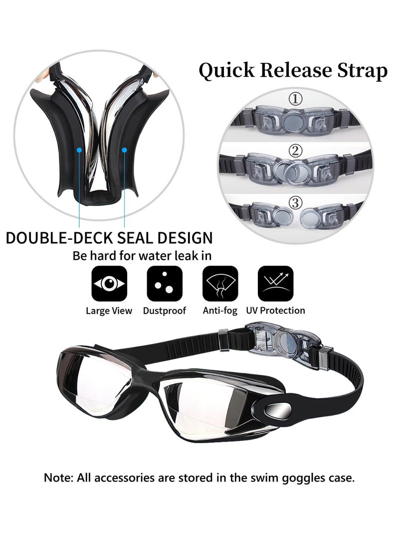 Swim Goggles Set with Anti-Fog UV Protection – No Leak Swimming Goggles, Includes Swim Cap, Nose Clip, Earplugs & Case, One Size for Men Women Youth - Image 2