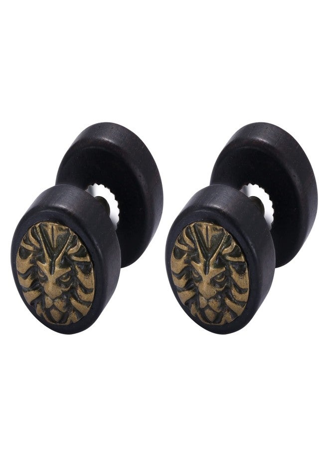 Cupimatch Wood Tree of Life Celtic Knot Lion Head Studs Earrings, 10mm Gauges Cheater Fake Illusion Screw Ear Piercing Plugs Tunnel Earrings for Fathers day - Image 1