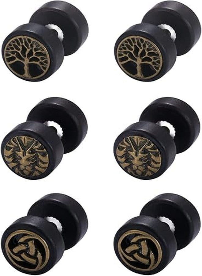 Cupimatch Wood Tree of Life Celtic Knot Lion Head Studs Earrings, 10mm Gauges Cheater Fake Illusion Screw Ear Piercing Plugs Tunnel Earrings for Fathers day - Image 2