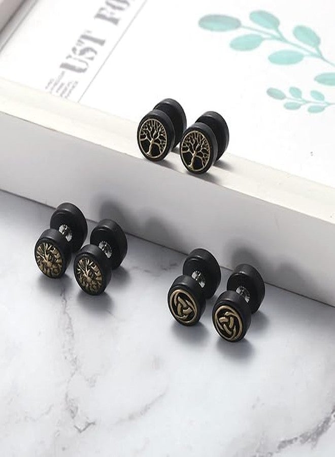 Cupimatch Wood Tree of Life Celtic Knot Lion Head Studs Earrings, 10mm Gauges Cheater Fake Illusion Screw Ear Piercing Plugs Tunnel Earrings for Fathers day - Image 5