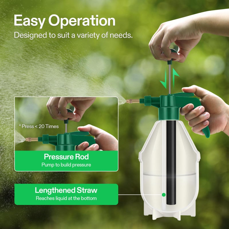 VIVOSUN 50oz Pump Sprayer, Handheld Garden Water Sprayer Bottle with Adjustable Brass Nozzle, for Spraying Plants, Flowers, Weeds and Cleaning, Green - Image 3