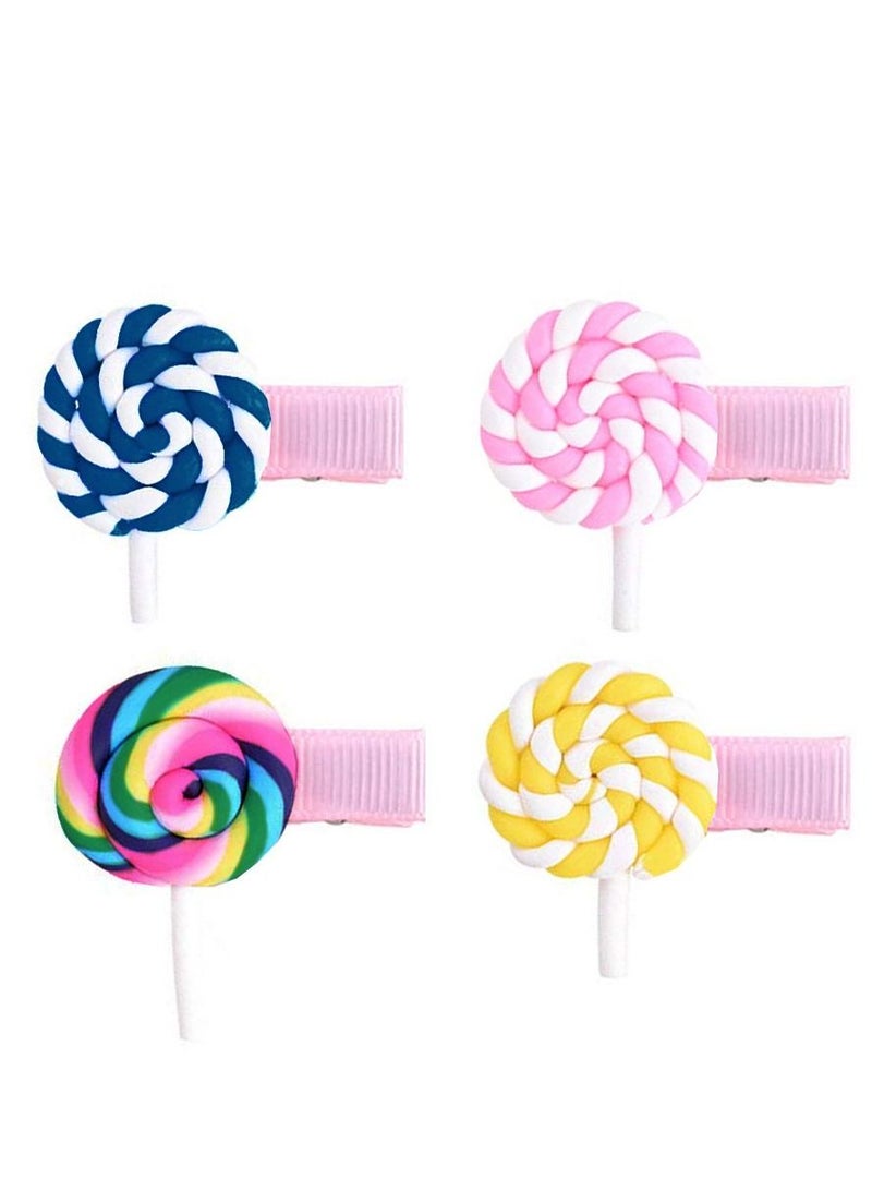 CATANES 4 Packs For Hair Clips Lollipop Colourful Flatback Polymer Hair Clips - Image 1