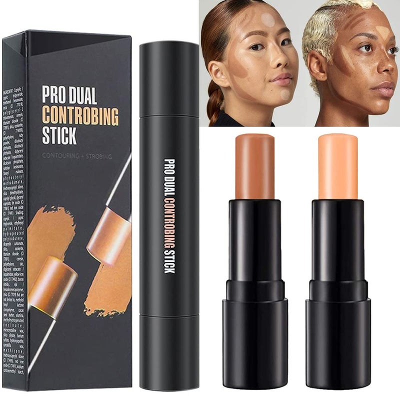 KARNAR 2 Colors Cream Contour Sticks Makeup Kit, Primer Face Highlighter Contouring for Beginners, Highlight and Contour Kit, Cream Concealer Makeup Blur Stick, Primer Face Corrector 3# - Image 1