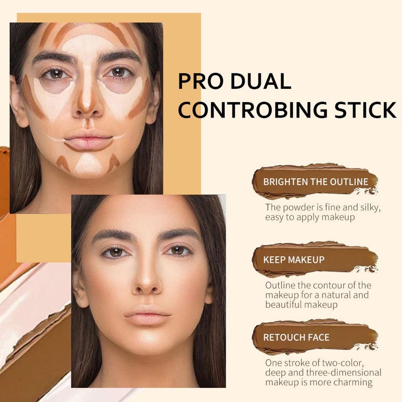 KARNAR 2 Colors Cream Contour Sticks Makeup Kit, Primer Face Highlighter Contouring for Beginners, Highlight and Contour Kit, Cream Concealer Makeup Blur Stick, Primer Face Corrector 3# - Image 2