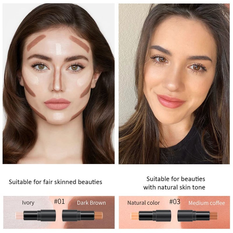 KARNAR 2 Colors Cream Contour Sticks Makeup Kit, Primer Face Highlighter Contouring for Beginners, Highlight and Contour Kit, Cream Concealer Makeup Blur Stick, Primer Face Corrector 3# - Image 3