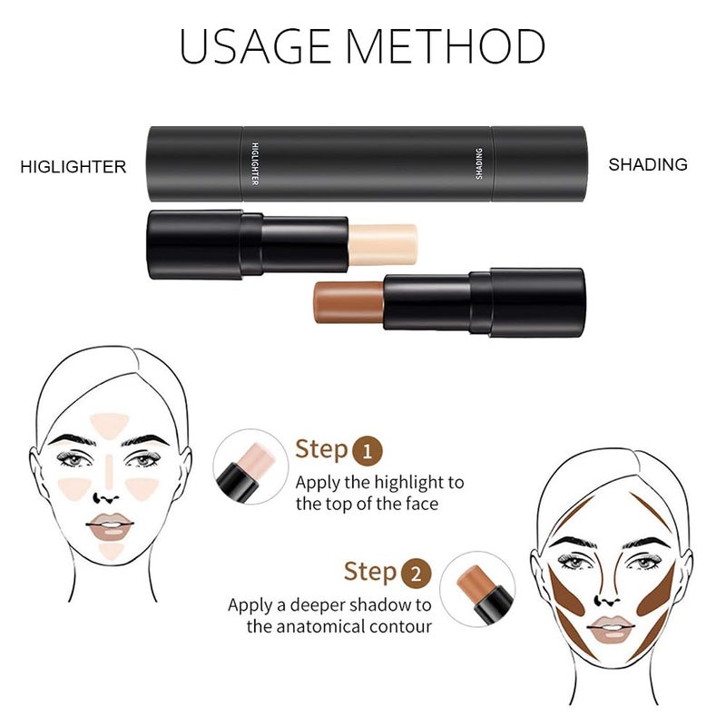 KARNAR 2 Colors Cream Contour Sticks Makeup Kit, Primer Face Highlighter Contouring for Beginners, Highlight and Contour Kit, Cream Concealer Makeup Blur Stick, Primer Face Corrector 3# - Image 4