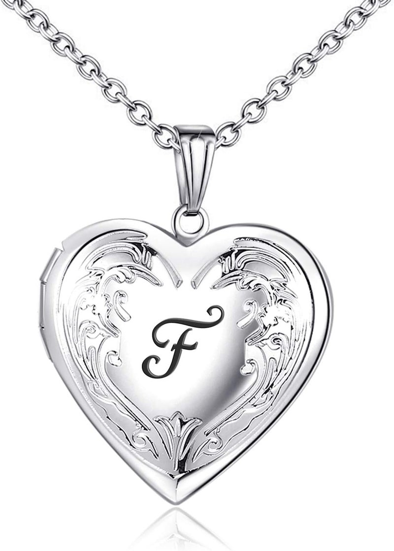 YOUFENG Locket Necklace that Holds Pictures Initial Alphabet A-Z Letter Pendant Necklace Platinum Plated Gifts for Women - Image 1