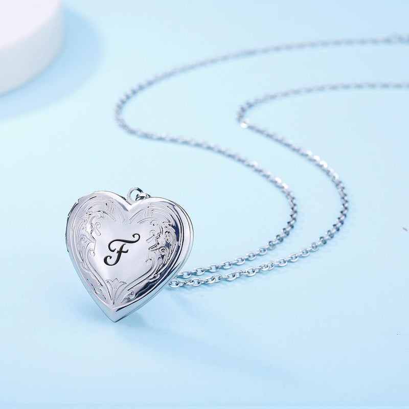 YOUFENG Locket Necklace that Holds Pictures Initial Alphabet A-Z Letter Pendant Necklace Platinum Plated Gifts for Women - Image 2