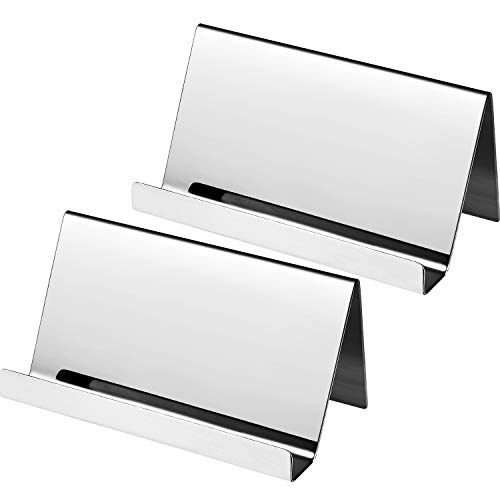 Maxdot 2 Pack Stainless Steel Business Cards Holders Desktop Credit Name Card Display Organizer for Business Mental Name Case Rack for Office Home Daily Use(Silver) - Image 1