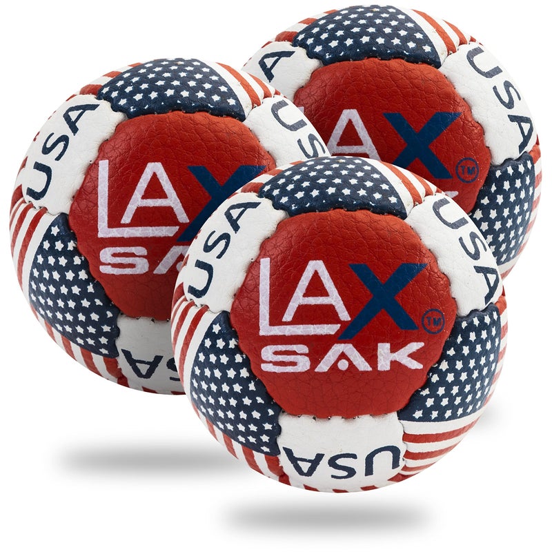 Lax Sak Soft Practice Lacrosse Balls - Same Weight & Size as a Regulation Lacrosse Balls, Great for Indoor & Outdoor Practices, Less Bounce & Minimal Rebounds - American Flag, 3 Pack - Image 1