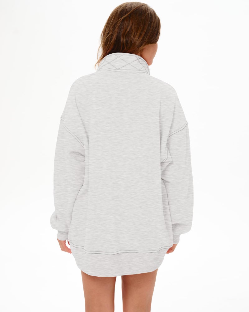 Locachy Women's Henley Neck Button Oversized Sweatshirt Casual Long Sleeve Pullover Tops 2026 Fashion Outfits Clothes Light Grey XXL - Image 2