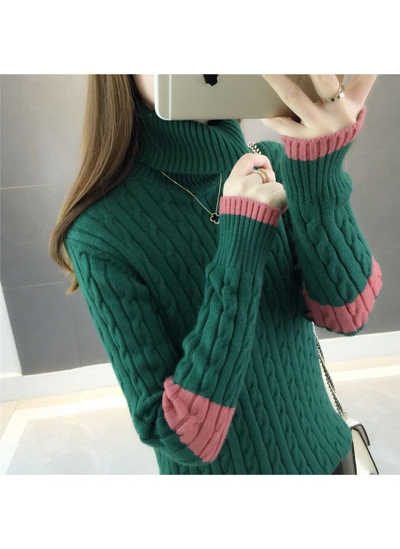 Generic - High-neck Thickened Wool Coat Women Autumn Winter Style Warm Long Sleeve Innerwear Base Knitted Shirt Urban Style Green - Image 1