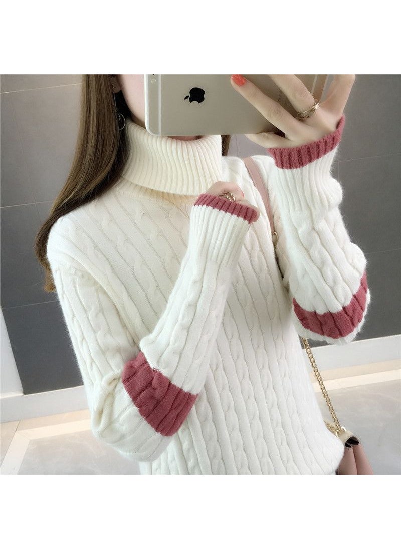 Generic - High-neck Thickened Wool Coat Women Autumn Winter Style Warm Long Sleeve Innerwear Base Knitted Shirt Urban Style Green - Image 1