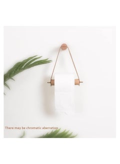 KASTWAVE Wood & Leather Wall Toilet Paper Holder, Vintage Design Rustic Tissue Rolls Paper Holder with Self Adhesive, Graceful and Natural Bathroom Accessories, 1 Pcs (Brown)  - Image 3
