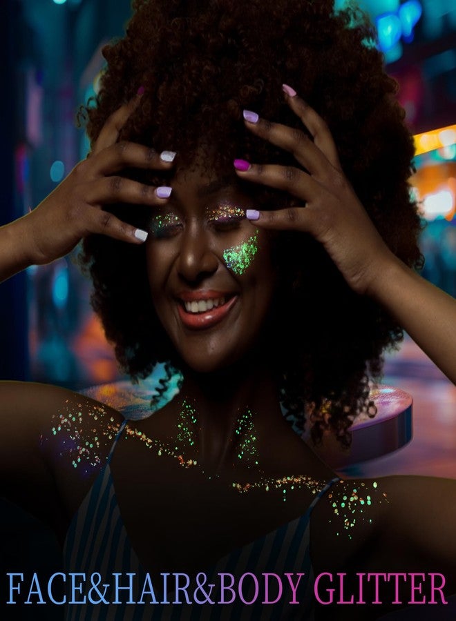 FANDAMEI Glow in The Dark Glitter, 2 Glitter Gel Palette 18 Grids Face Body Hair Glitter for Glow in The Dark Glitter Makeup, Face Glitter for Kids Women for Halloween Rave Concert Face Paint - Image 3