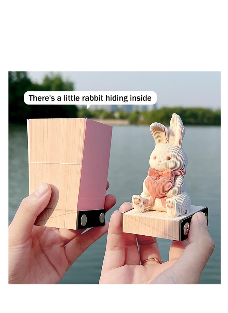 3D Rabbit Memo Pad, 3D Sticky Notes, 160 Page Engraving 3D Notepad, DIY Notepad, Pink Bunny 3D Notepad, Paper Carving Technology, for Offices, Study Rooms, Desktop Decorations, Valentine's Day