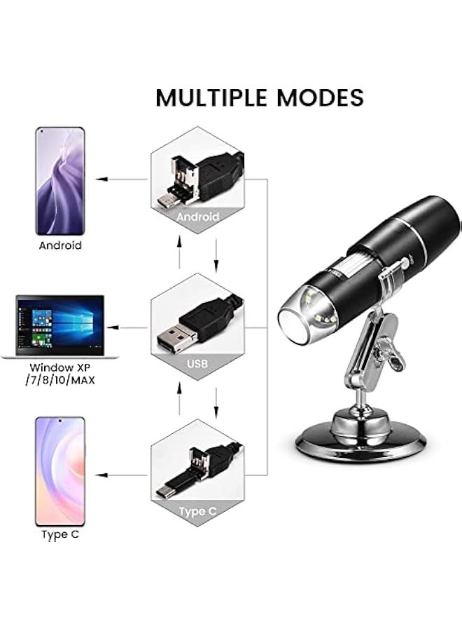 Handheld USB Digital Microscope with Metal Stand, Portable HD 1000 X Magnification Inspection Camera with 8 LED Light for Android Mac Windows Computer  - Image 3
