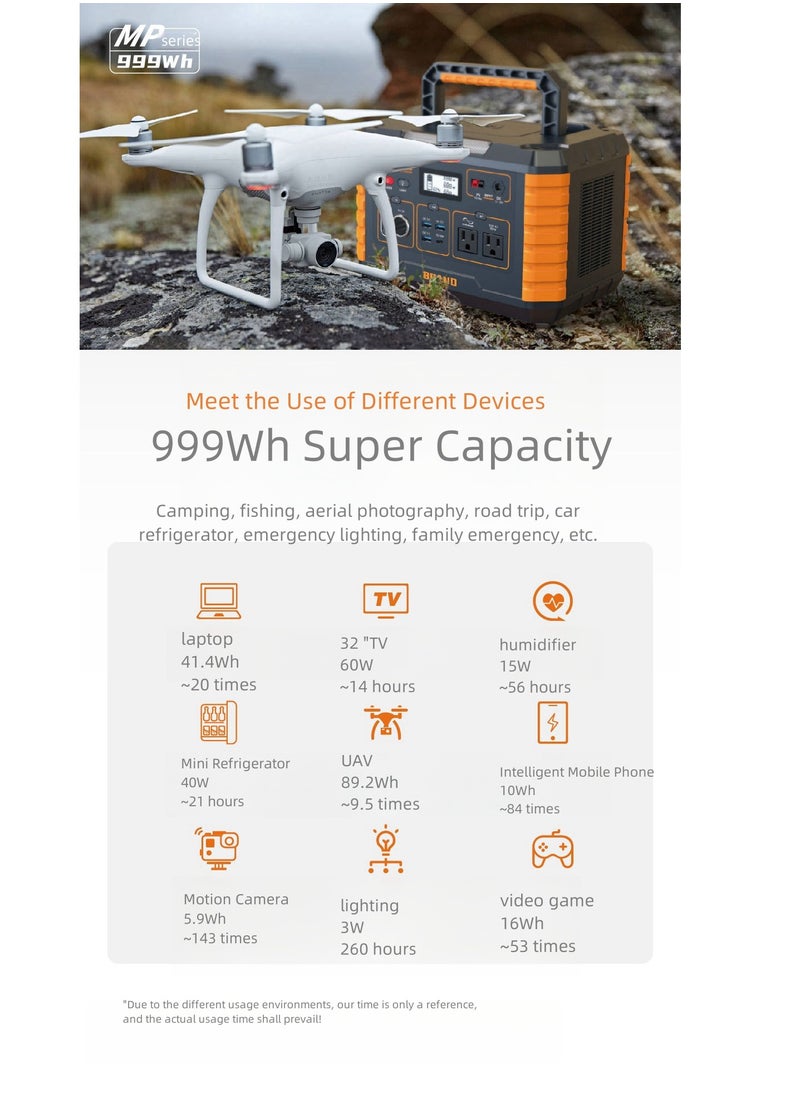 Generic Portable Power: 1000W Solar Charging, 999Wh Pure Sine Wave, LED Lighting, Wireless Charging - Solar Generators for Home Use, Outdoors Camping, Travel, Hunting  - Image 4