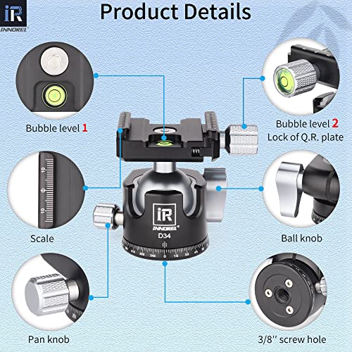 INNOREL D34 34mm Low Profile Tripod Ball Head Professional All Metal CNC Panoramic Camera Tripod Head for Monopod,DSLR Cameras,Camcorder,DV with 1/4" Arca Swiss Quick Release Plate Load 33lb/15kg - Image 5