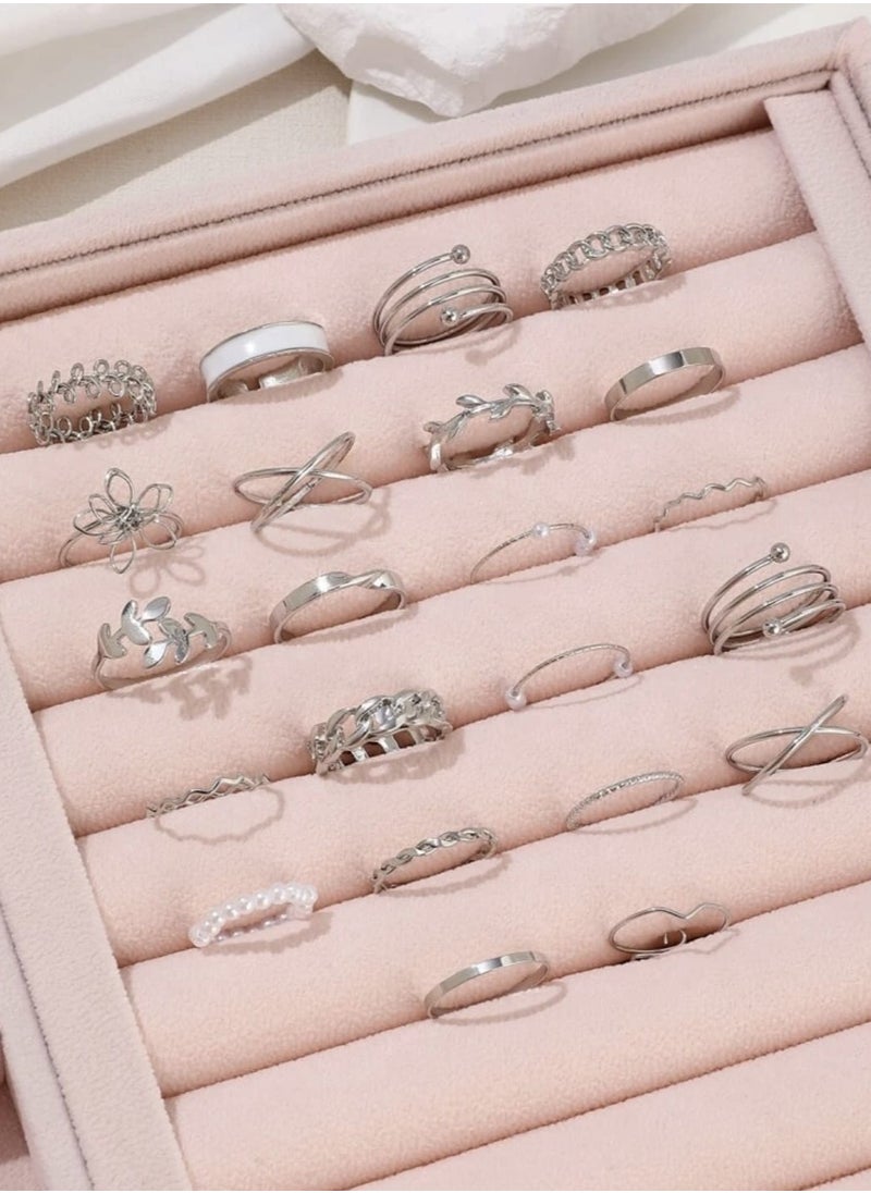 YUCCA - 22pcs Women's Daily Wear Bohemian Style Multi-Element Faux Pearl Geometry Vintage Ring Set - Image 1