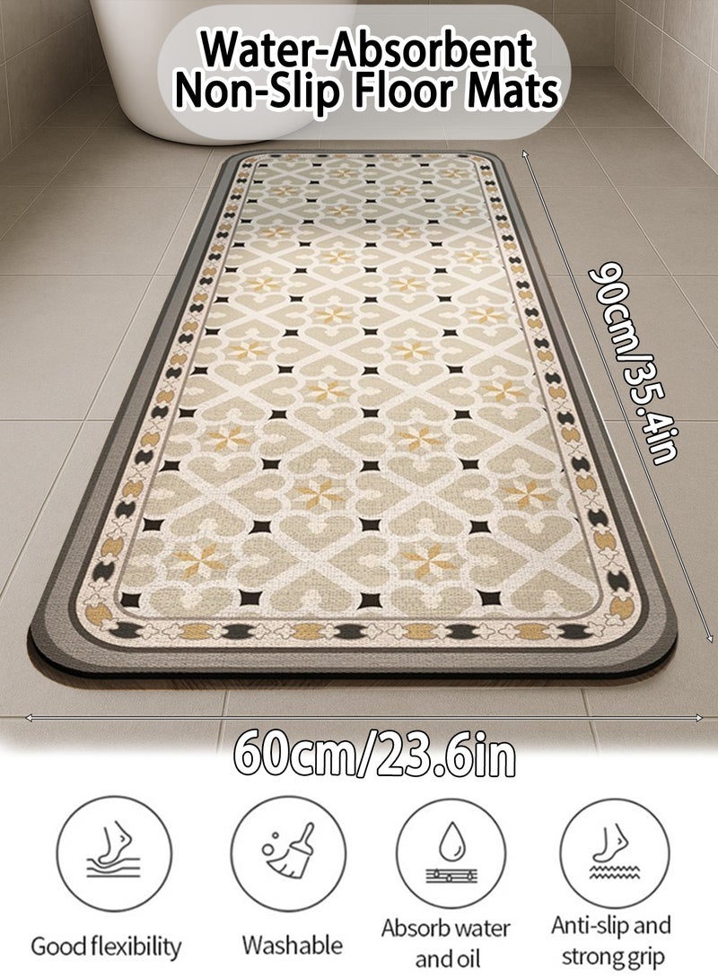 سجادة حمام، 60 × 90 سم / 23.6 × 35.4 بوصة، سجادة حمام مانعة للانزلاق ماصة للماء، سجادة سريعة الجفاف مضادة للقاذورات، سجادة أرضية سهلة التنظيف ومتينة بنمط أنيق، مادة خالية من الفورمالديهايد للحمام والدش والمدخل - مثالية للعائلات والأطفال وكبار السن - Image 1