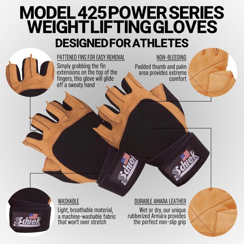 Schiek Sports Model 425 Power Series Weight Lifting Gloves - XS - Image 4