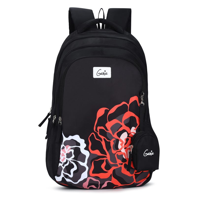 Genie Glow School Backpack For Girls |19 In-36 Ltr with Laptop Sleeve, Rain Cover and Three Compartments with Padded Shoulders |Best for Books,Stationery,Lunch Box & Essentials - Black - Image 4