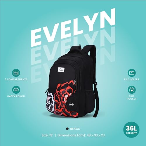 Genie Glow School Backpack For Girls |19 In-36 Ltr with Laptop Sleeve, Rain Cover and Three Compartments with Padded Shoulders |Best for Books,Stationery,Lunch Box & Essentials - Black - Image 5