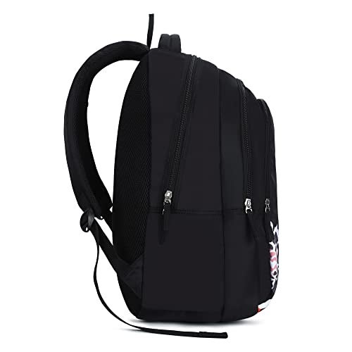 Genie Glow School Backpack For Girls |19 In-36 Ltr with Laptop Sleeve, Rain Cover and Three Compartments with Padded Shoulders |Best for Books,Stationery,Lunch Box & Essentials - Black - Image 2