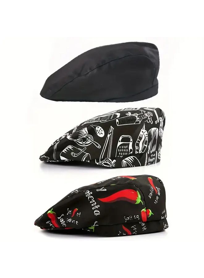 2 Pcs Knives And Forks Print Chef Hat Unisex Coffee Waiter Work Cap Kitchen Accessory - Image 1