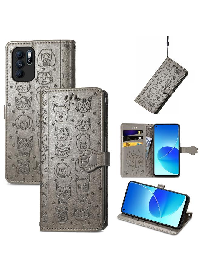 اس-توب جراب لهاتف OPPO Reno6 Z، جراب جلدي أفقي قابل للطي بنقشة قطة وكلب جميلة، مع حامل وفتحات للبطاقات ومحفظة ومشبك كرتوني وحبل تعليق - Image 1