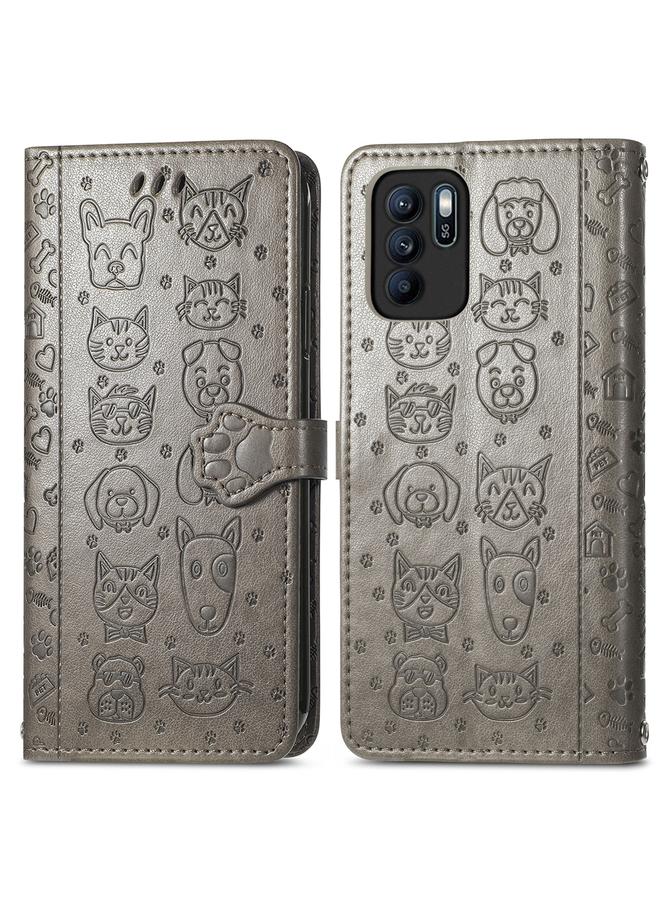 اس-توب جراب لهاتف OPPO Reno6 Z، جراب جلدي أفقي قابل للطي بنقشة قطة وكلب جميلة، مع حامل وفتحات للبطاقات ومحفظة ومشبك كرتوني وحبل تعليق - Image 2