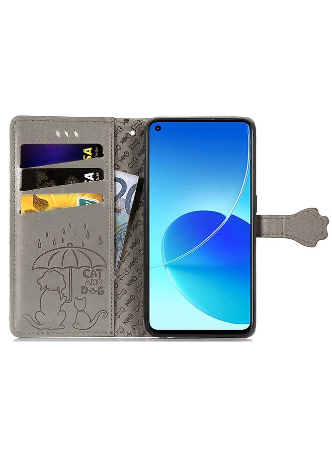 اس-توب جراب لهاتف OPPO Reno6 Z، جراب جلدي أفقي قابل للطي بنقشة قطة وكلب جميلة، مع حامل وفتحات للبطاقات ومحفظة ومشبك كرتوني وحبل تعليق - Image 3