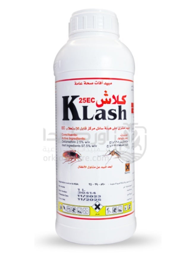 Klash EC 25 Insecticide Liquid to Eliminate Flies Mosquitoes Cockroaches and Bed Bugs 1 Liter - Image 1